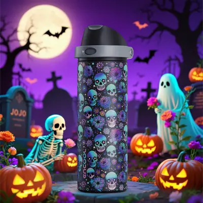 【meoky】 Halloween Double-Mouth Handle Tumbler，24oz&32oz&40oz ，Sip Opening and Sipping Spout, Stainless Steel Insulate...