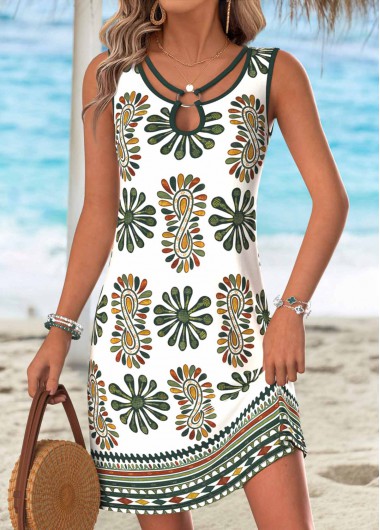 Modlily Multi Color Tribal Print Short Tummy Coverage Sleeveless Dress - XXL