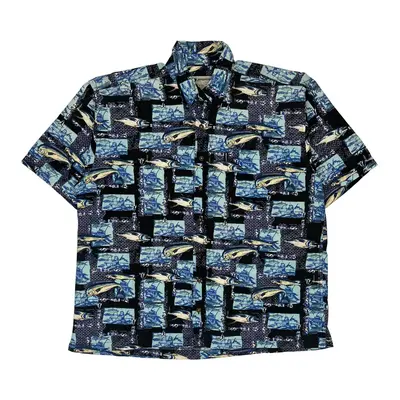 Sportif Hawaiian Shirt - Large Blue Cotton