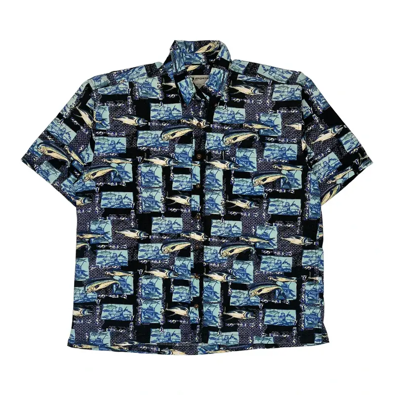 Sportif Hawaiian Shirt - Large Blue Cotton