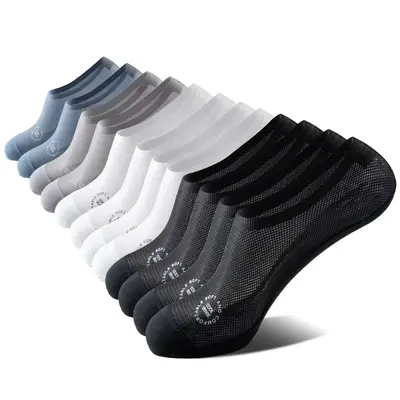Men's Ultra-Thin Mesh No-Show Socks - 6 Pack Breathable Invisible Ankle Socks Low-Cut with Anti-Slip Heel, Summer Cotton Blen...