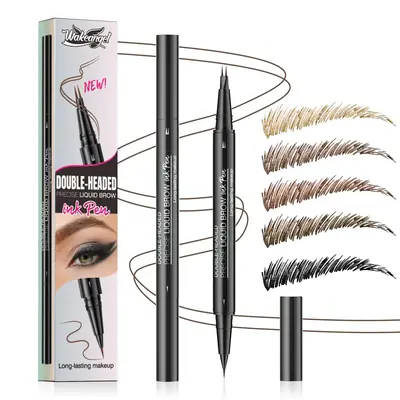 Hair-like Eyebrow Pen, 2-in-1 Waterproof Brow Pen with 2 Tip, with Dual-ended Eyebrow Brush, Cosmetic Makeup