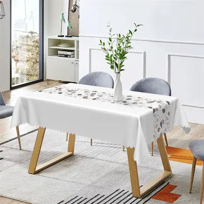 Simple White Plant Leaf Spring Rectangle Tablecloth - Aperturee