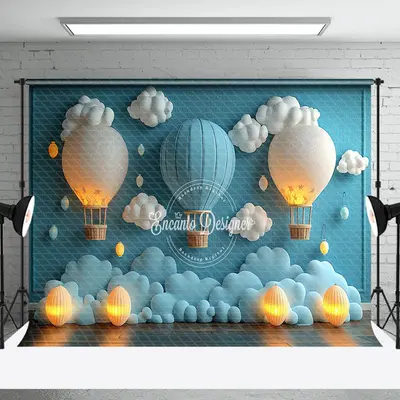 Lighted Hot Air Balloon Cloud Cake Smash Backdrop - Aperturee