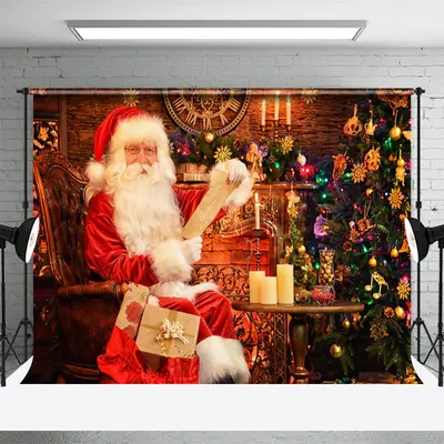 Santa Reading Letter Real Scene Christmas Backdrop - Aperturee
