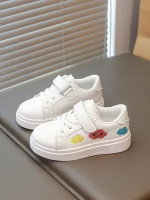 Fashionable Cartoon Cloud Pattern Velcro Design Sneakers, Casual Comfortable Sports Running Shoes for Girls, All-match Round ...