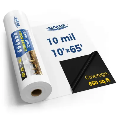 Alorair 10mil Crawl Space Vapor Barrier, 10'x25'/10'x50'/10x65'/10'x100' for Crawlspace Encapsulation - 10mil 10x65'