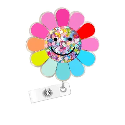 Cartoon Smile Face Design Badge Holder, 1 Count Hollow Acrylic Retractable Badge Reel, Name Badge Holder for Nurse Doctor Stu...