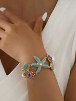 Starfish & Shell Decor Flower Design Bracelet, Fashionable Jewelry for Women & Girls, Blue Trendy All-match & Exquisite Jewel...