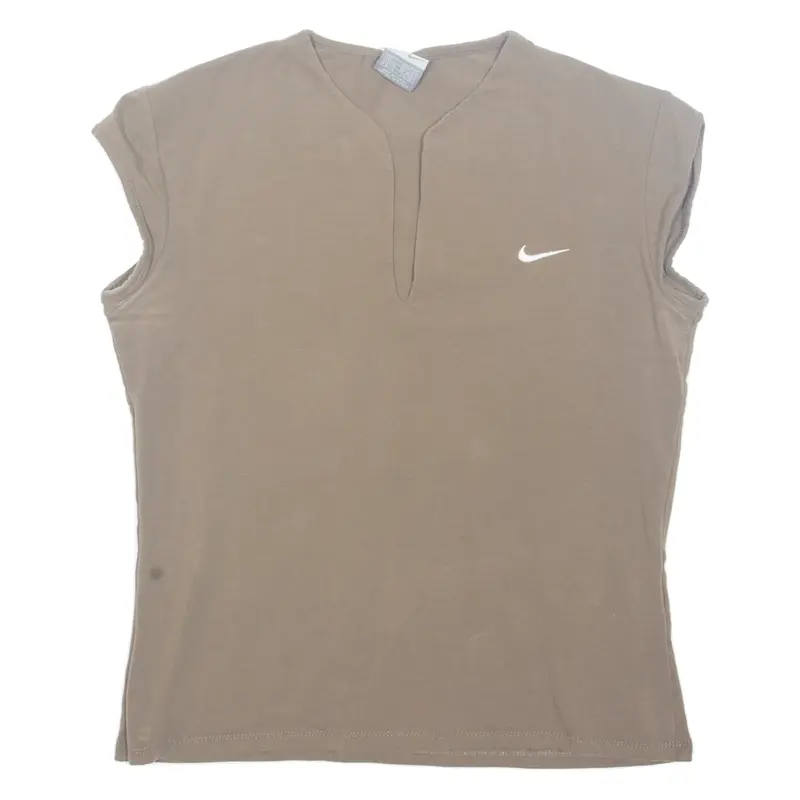 NIKE Cropped Womens T-Shirt Brown V-Neck L