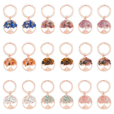 Alloy & Natural Gemstone Chip Keychains