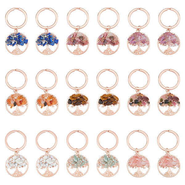 Alloy & Natural Gemstone Chip Keychains