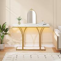 YITAHOME LED Gold Console Table, Modern Sofa Table for Living Room, Hallway, White and Gold Entryway Table, with Faux Marble ...