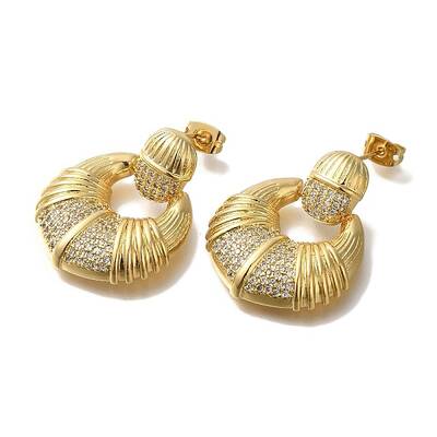 Rack Plating Brass Micro Pave Clear Cubic Zirconia Stud Earrings