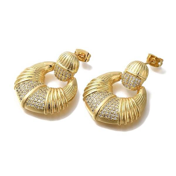 Rack Plating Brass Micro Pave Clear Cubic Zirconia Stud Earrings