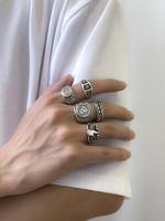 5pcs/set Men's Fashion Trendy Alloy Ring, Street Style Retro Cool Design Totem Geometric Pattern Men's Ring, Stackable Rings