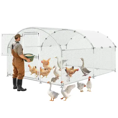 Garvee Upgrade Large Metal Chicken Coop with Feeder Door & Escape-Proof Design, Outdoor Domeroof Walk-in Poultry Cage with Wa...