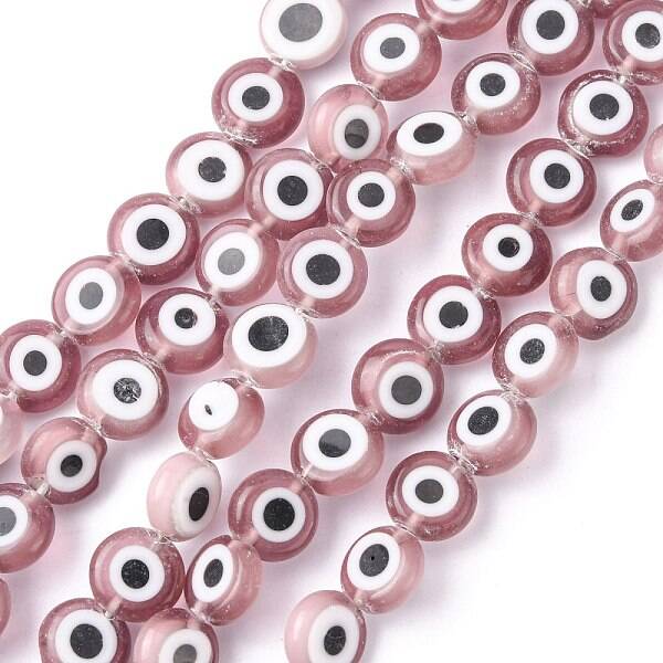 Handmade Evil Eye Lampwork Flat Round Bead Strands
