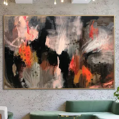 Large Abstract Colorful Painting on Canvas Black Wall Art Hand Painted Art Modern Oil Painting Contemporary Wall Art for Indi...