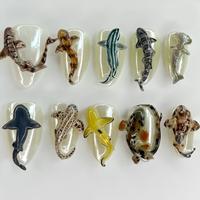 Shark Design Nail Art Charms, 10pcs/set Cartoon Press on Nails, Diy Nail Art Decoration for Women & Girls, Acrylic Press Nail...
