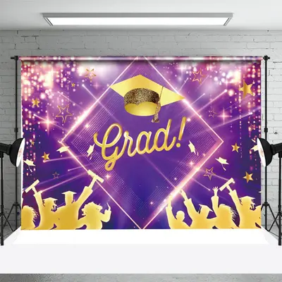 Purple Golden Lights Students Graduation Backdrop - Aperturee