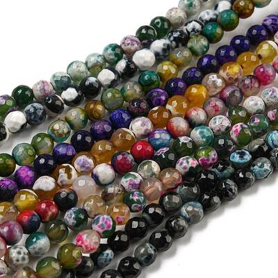 Natural Fire Crackle Agate Faceted Round Beads Strands