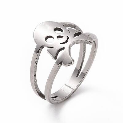 Non-Tarnish 201 Stainless Steel Skull Finger Ring