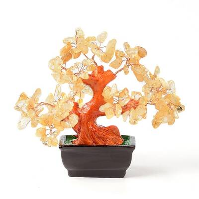 Natural Yellow Quartz Chips Money Tree Bonsai Display Decorations