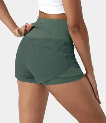 Halara High Waisted Mesh Back Waistband Pocket 2-in-1 Casual Shorts 2