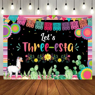 Aperturee Fiesta Lets Kids Colorful 3rd Birthday Backdrop