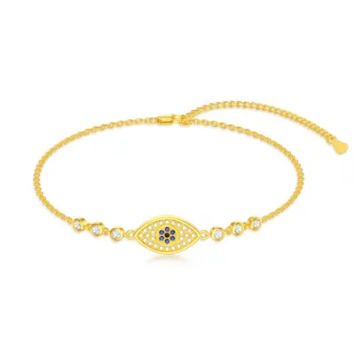14K Gold Cubic Zirconia Evil Eye Charm Bracelet