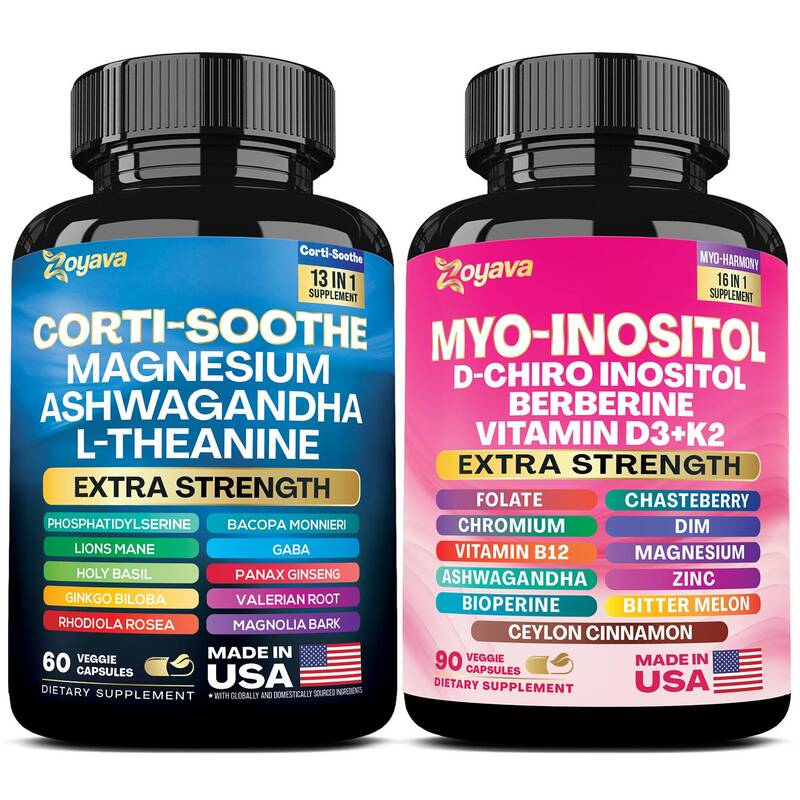 Soothe & Smooth Bundle - Zoyava Cortisol and Myo-Inositol All-in-One Dietary Supplement - Multivitamin Combo with Extra