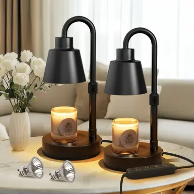 2 Pack Electric Candle Warmer Lamp Black With Timer, Wax Warmer Lamp Candle Warmer For Jar Candles, Adjustable Height Candle ...