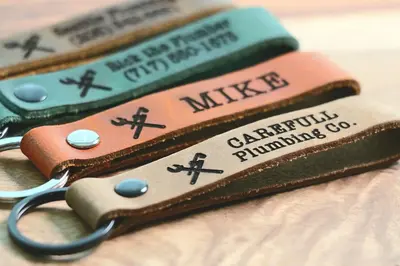 SLIM PLUMBER Personalized Keychain, Plumber Keyring, Plumbing Key tag, Name Tag, Cute Leather Keychain, Plumber Keychain