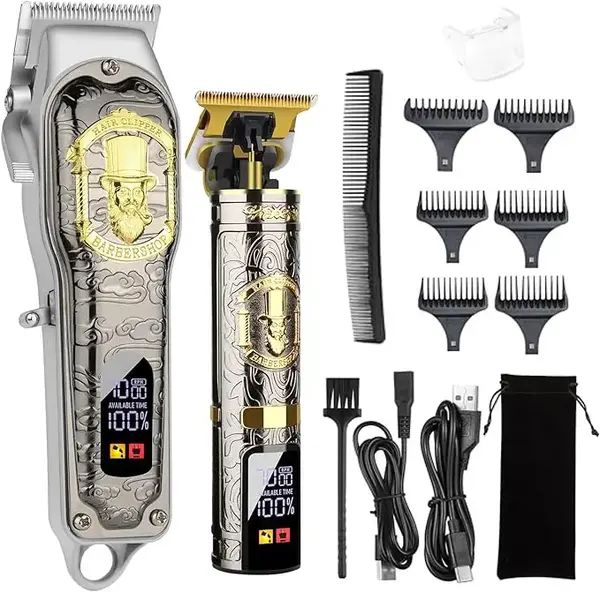 Hair Clippers for Men T-Blade Trimmer Set, Men Professional Cordless Rechargeable Barber Hair Clippers Set with LED Display (...