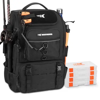 KastKing Karryall Fishing Tackle Backpack with Rod Holders 4 Tackle Boxes,40L Fishing Bag Storage Fishing Gear and Equipment,...