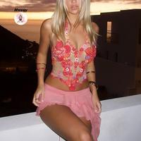 Women Sleeveless Halter Tops Summer Floral Print Sheer V-Neck Backless Shirts for Streetwear Aesthetic Grunge Clothes Fashion...