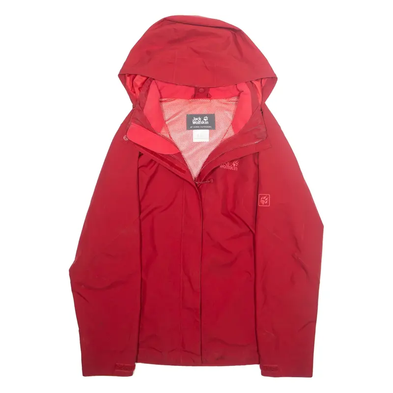JACK WOLFSKIN Womens Rain Jacket Red Hooded M