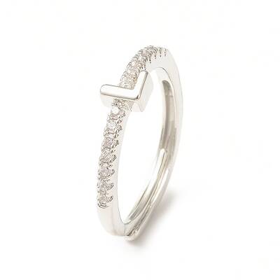 Clear Cubic Zirconia Initial Letter Adjustable Ring