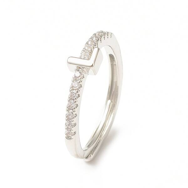 Clear Cubic Zirconia Initial Letter Adjustable Ring