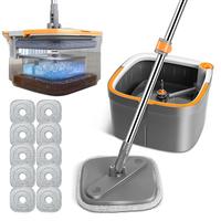 TikStar Spin Mop Bucket Set with Self-Separating Dirty & Clean Water System, Self-Drying 360° Spin Square Mop Head for Hardw...