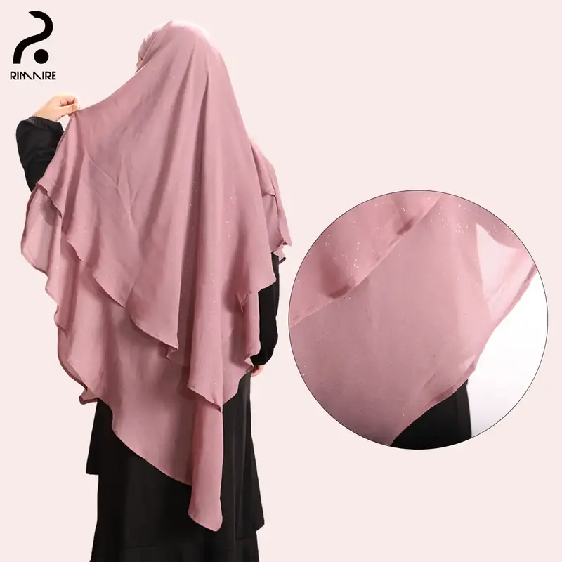 RIMAIRE 2025 Diamonds Chiffon Muslim Khimars Soft Breathable Two-Layer Hijab for Women Premium Ruffled khimar Long Hijabs Sty...