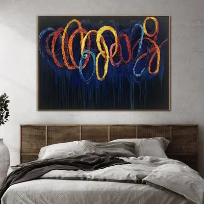 Large Colorful Abstract Oil Painting Blue Acrylic Canvas Art Abstract Wall Art Canvas Living Room Wall Art Modern Colorful Wa...
