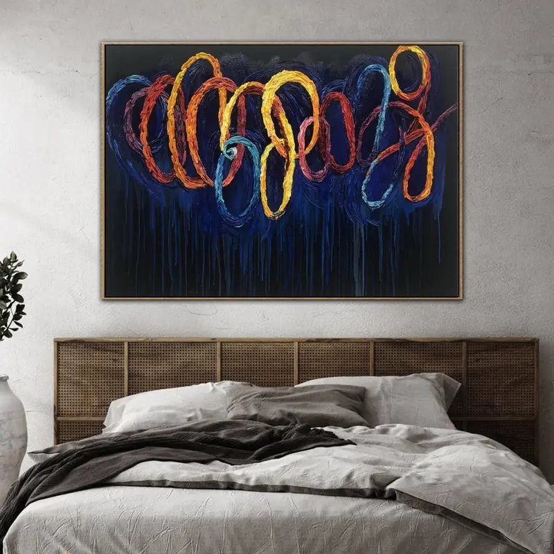 Large Colorful Abstract Oil Painting Blue Acrylic Canvas Art Abstract Wall Art Canvas Living Room Wall Art Modern Colorful Wa...