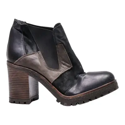 RINASCIMENT Block Heels Black Leather Womens UK 6