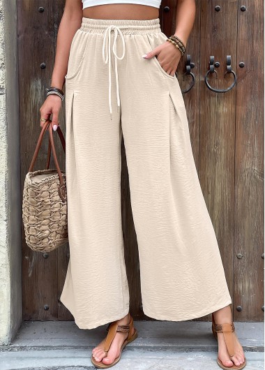 Modlily Light Camel Wide Leg Elastic Waist High Waisted Pants - M