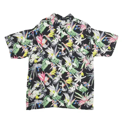 Mens Hawaiian Shirt Black Floral XL