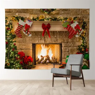 Aperturee Stocking Fireplace Gift Brick Christmas Backdrop
