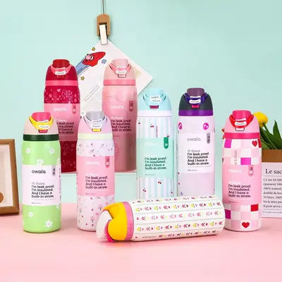 Limited Edition Owala Insulated Stainless Steel Water Bottle 24 32 OZ Leakproof Lid for Gym,Sports,Travel,Blue Pink Bow Girlh...