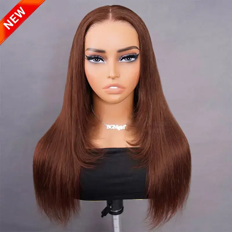 Layered Cut Reddish Brown Straight Wear Go Wig 7x5 Lace Closure 180%